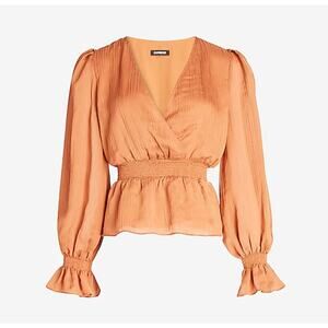 Express Orange Peplum Satin Blouse